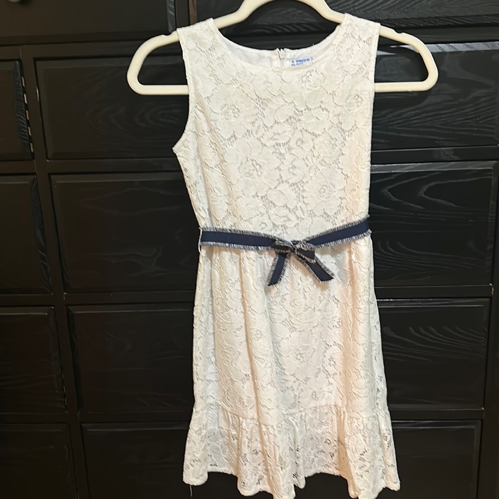 Mayoral White Lace Dress with White Belt